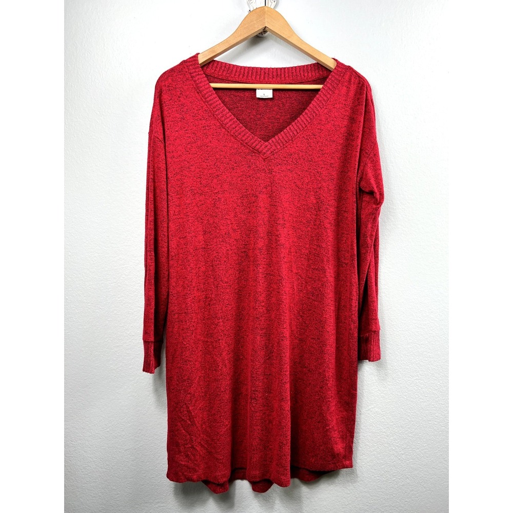 Soma Tunic Women L Red Marled V-Neck Long Sleeve Loungewear Soft Knit Cozy